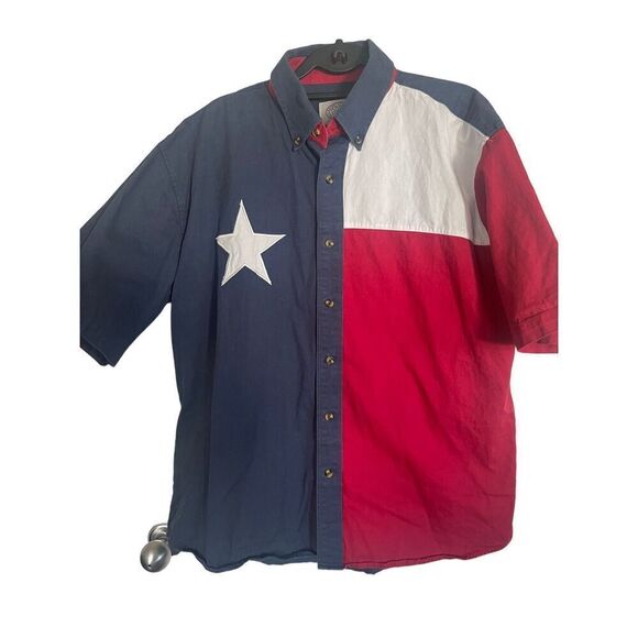 Gibson Mens Multicolor USA Texas Flag Lone Star Short Sleeve Button Down Shirt X - Picture 1 of 12